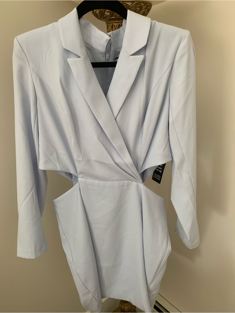 Express Light Blue Long Sleeve Cutout Wrap Dress